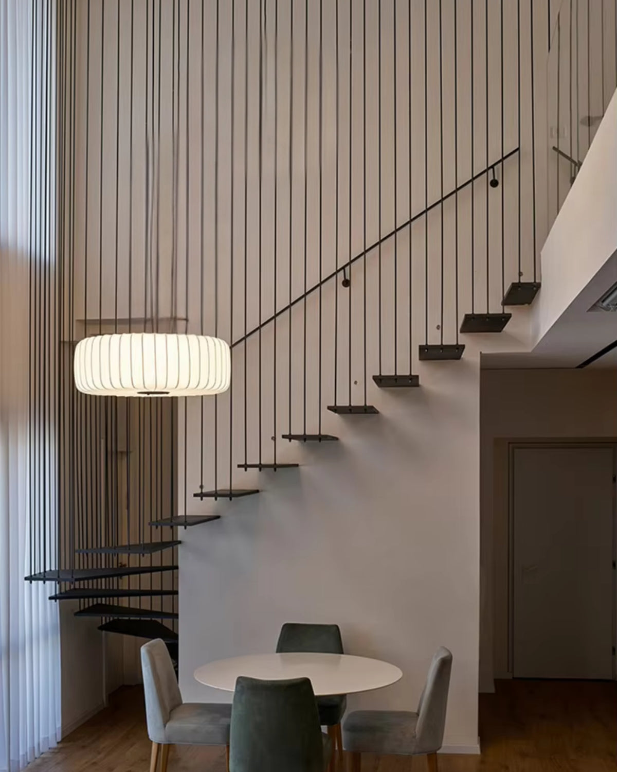 Moderne hanglamp met stoffen lampenkap – minimalistische design plafondlamp in stretchstof voor eetkamer en woonkamer | Sansoti