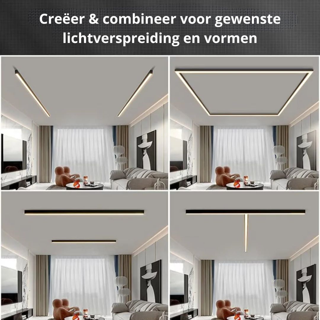 LED Deckenleuchte Schwarz Langgezogen Modern für Wohnzimmer Flur Schlafzimmer Minimalistische Deckenbeleuchtung Innen | Restfield