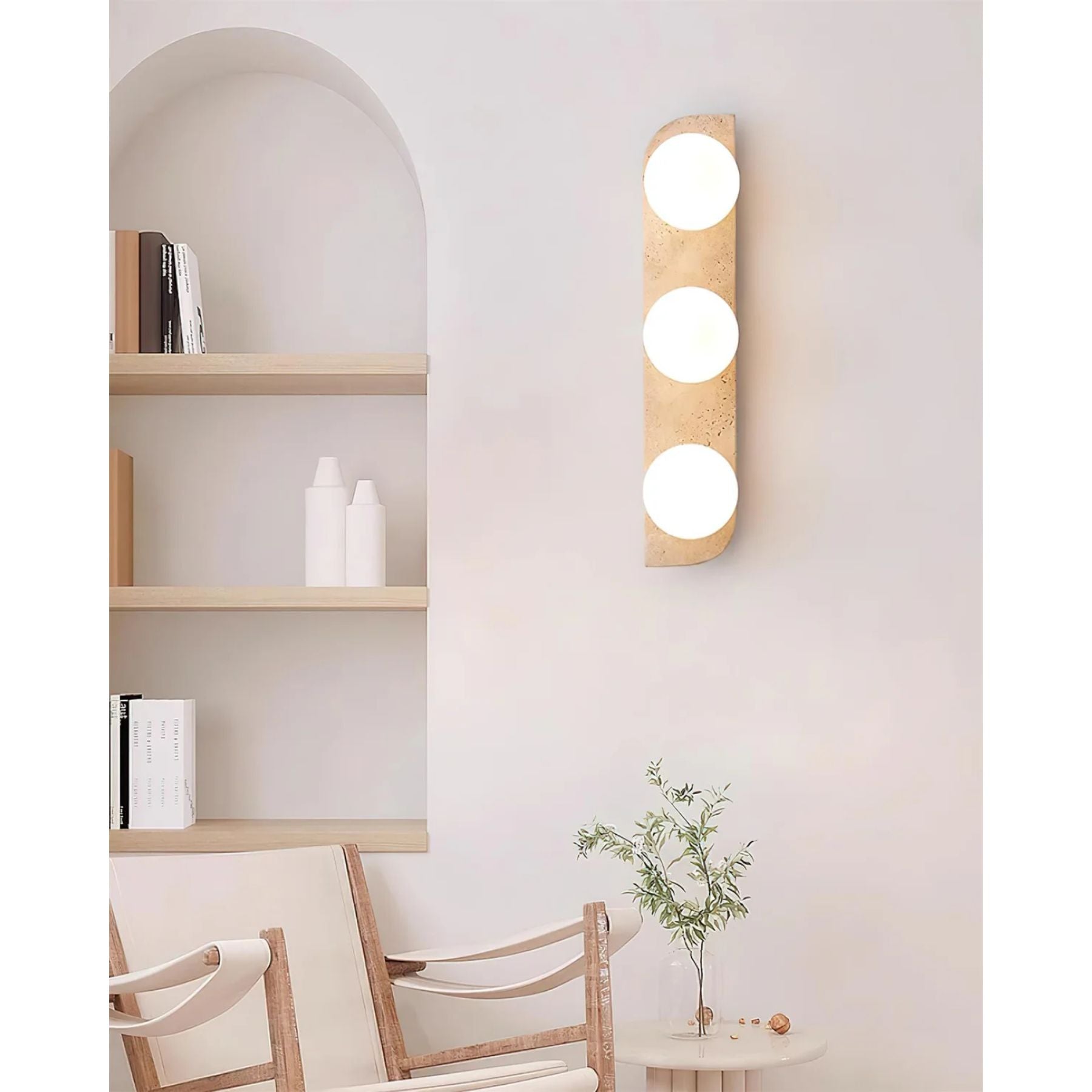 Wandleuchte Travertin G9 Glas Holz Beige Wohnzimmer Flur Badezimmer Minimalistische Wandleuchte Stimmungslicht Natürliches Design | Restfield