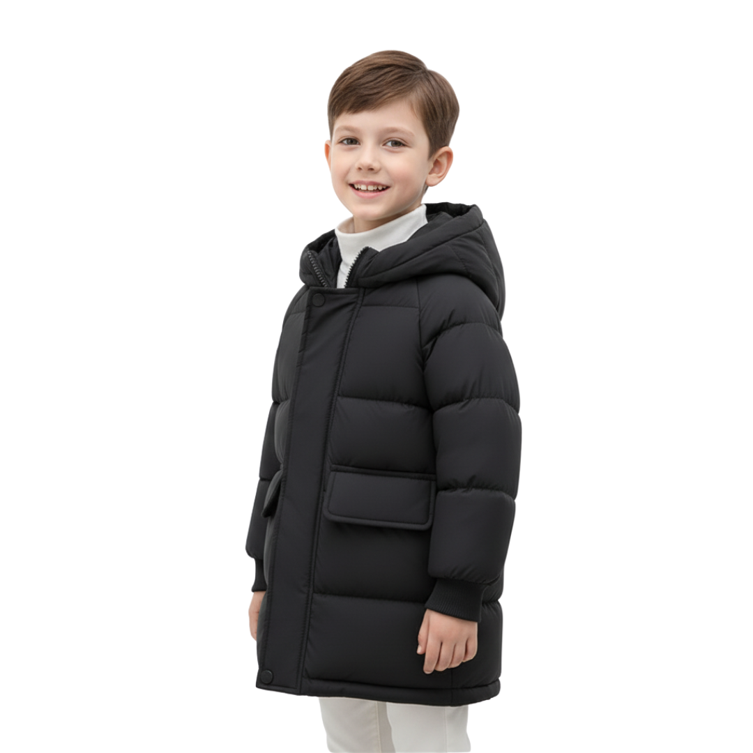 Gefütterte Winterjacke für Kinder - Lange Steppjacke mit Kapuze - Unisex-Pufferjacke 3-12 Jahre Warm | Sansoti