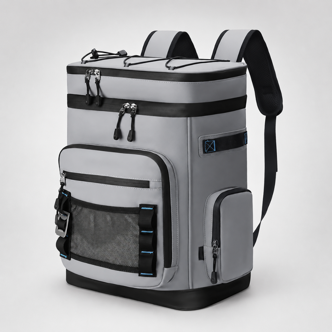 Isolierter Kühlrucksack mit Flaschenhaltern und zwei Fächern, thermische Isolierung für Picknick und Camping | Sansoti