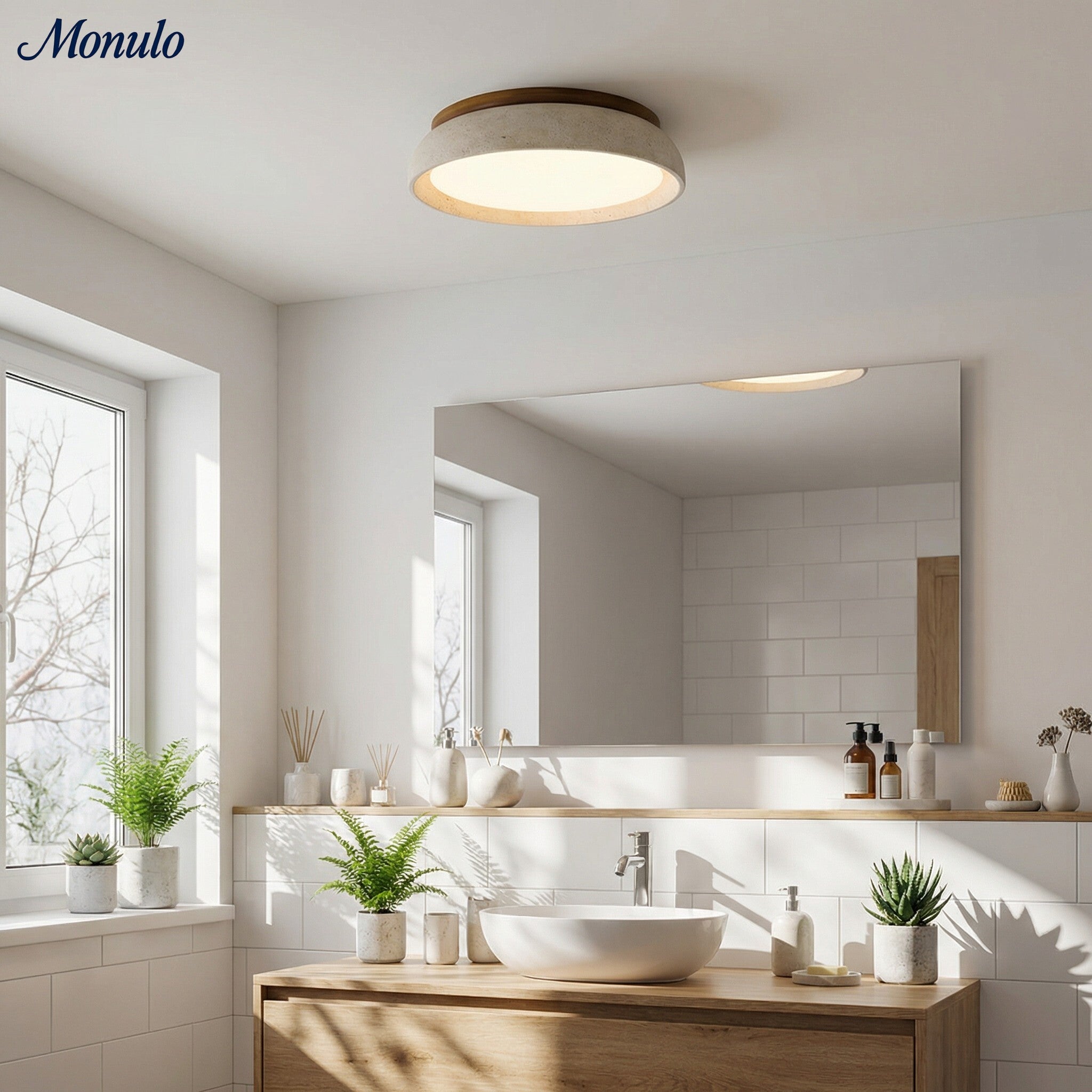 Plafondlamp Travertijn Sculptuur Beige Natuursteen 30cm 43cm Scandinavisch Warm Licht | Sansoti