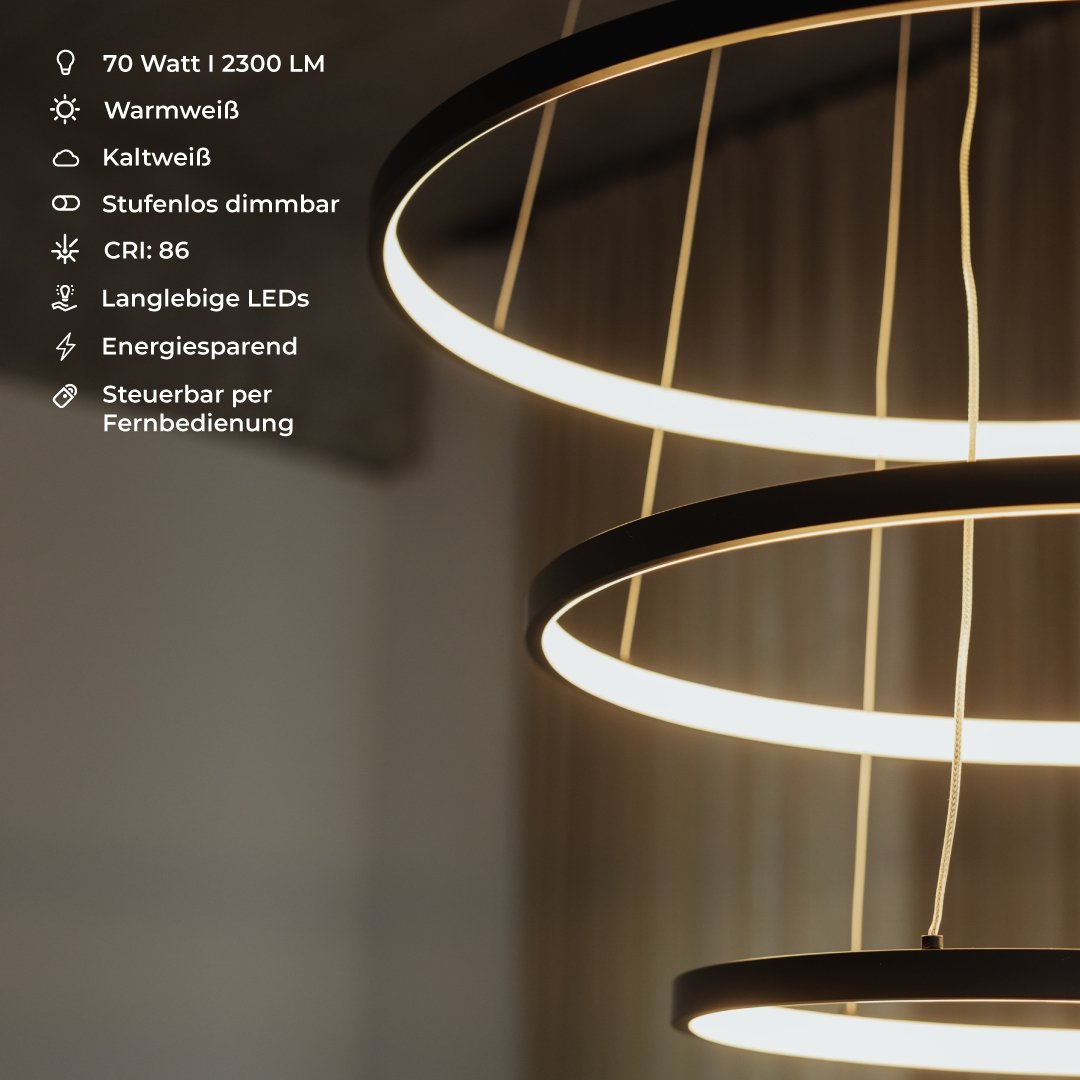 LED Hanglamp Ringen 70-55-40cm Dimbaar Aluminium Design | Sansoti