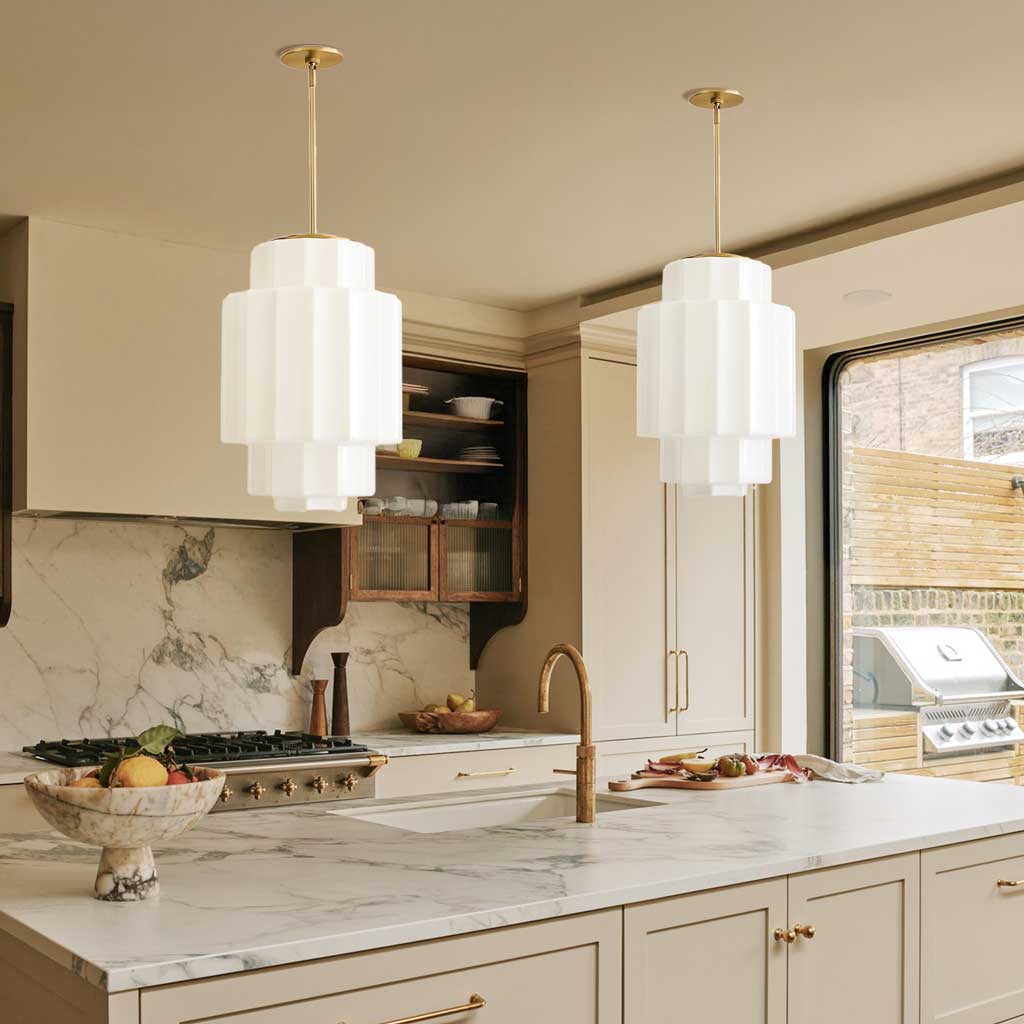 Gelaagde Opaalglas Hanglamp met Antiek Messing Antieke Nostalgische Vintage Verlichting Eetkamer Keukeneiland Entree | Sansoti