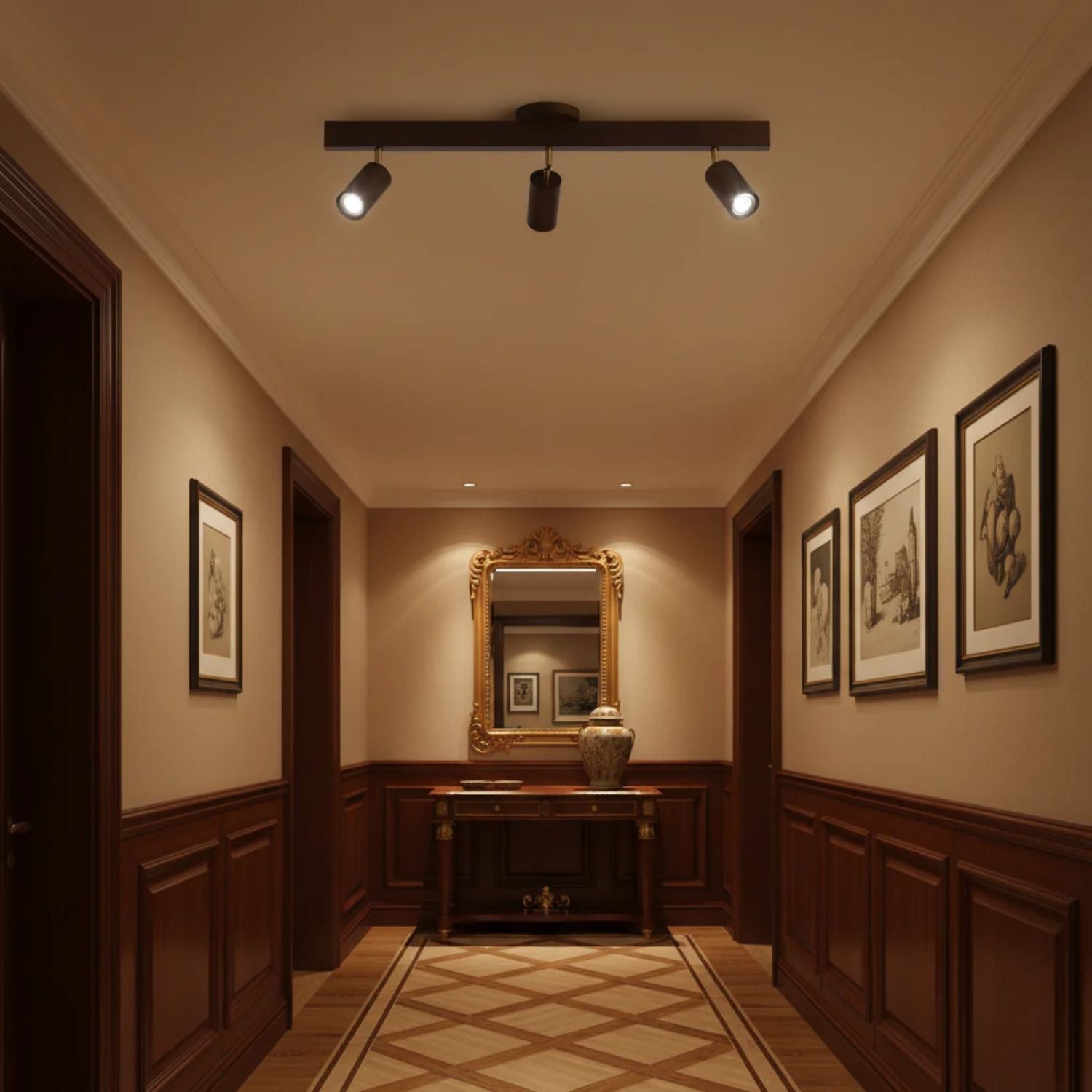 Holz Schienendeckenleuchte LED Holzoptik Gold Verstellbare Spots Wohnzimmer Küche Flur Skandinavisch Modern | Restfield