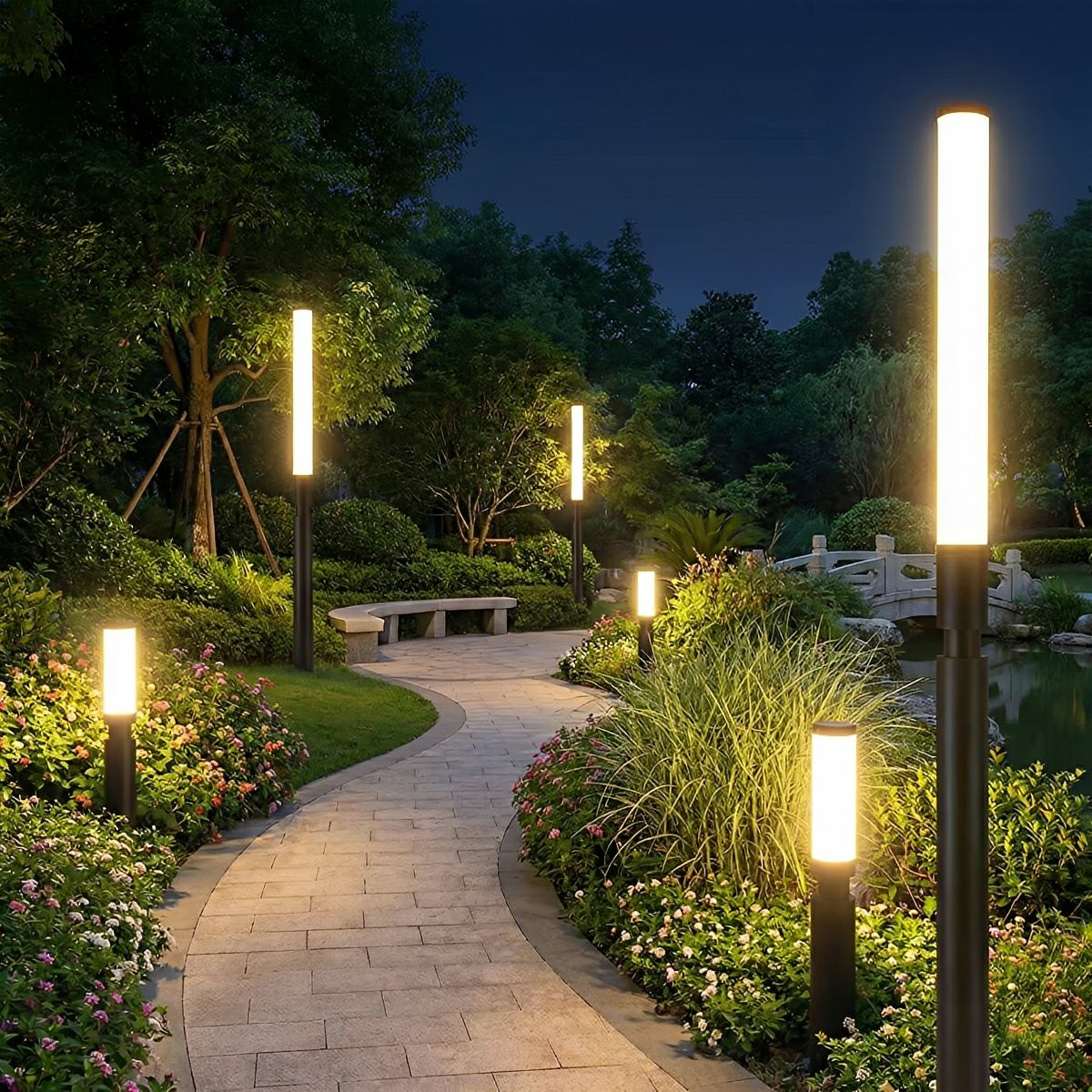 Lampa ogrodowa stojąca cylindryczna z czarnego aluminium IP55 61-200 cm - oświetlenie zewnętrzne, tarasowe i ścieżkowe | Sansoti