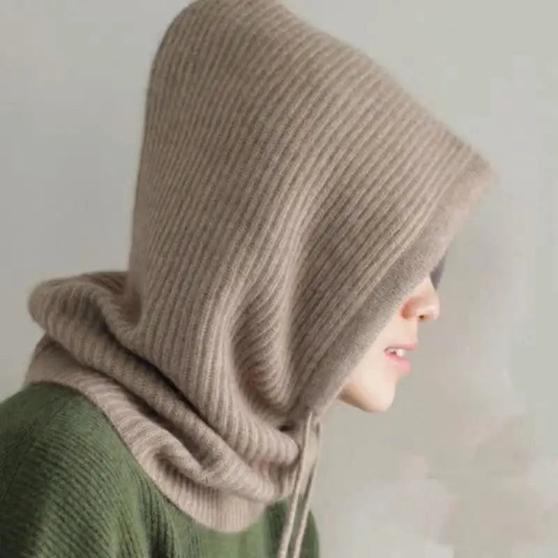 Knitted Hooded Hat with Neck Warmer Adjustable Winter Scarves Balaclava Unisex Winter Accessory Women Men | Sansoti