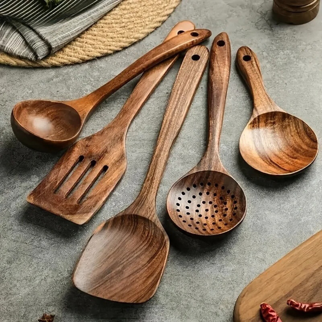 Ustensiles de cuisine bois de noyer naturel set spatule cuillère ustensiles de cuisson bois premium | Restfield
