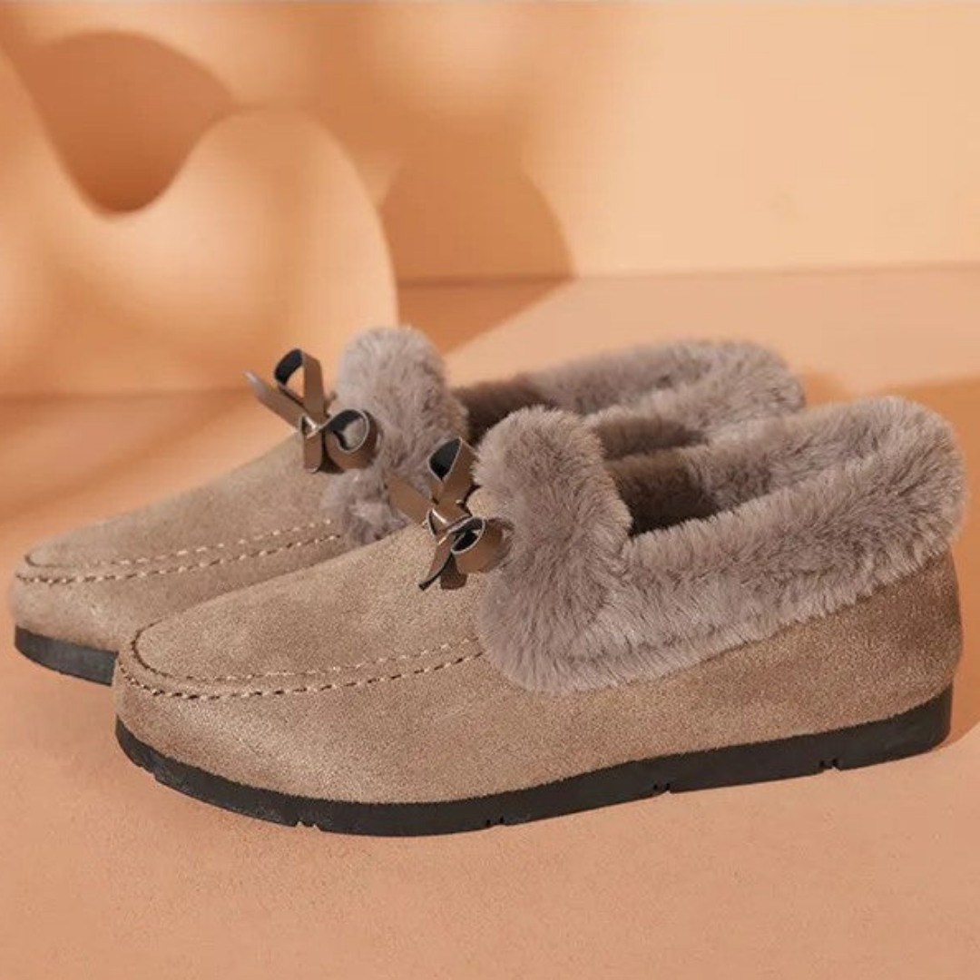 Dames Huissloffen met Pluche Voering Antislip Zool Winterschoenen Strik Comfortabel Warm Binnenslippers | Sansoti
