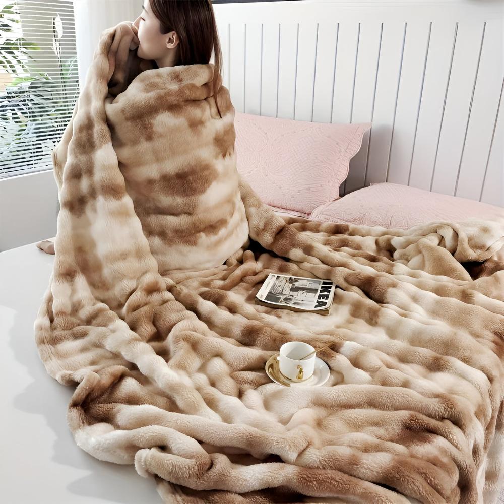 Decke mit Tie-Dye-Effekt und Kunstfell, weiche Decke 150-230 cm, Wärme und Komfort für alle Jahreszeiten, Wohnzimmer | Sansoti