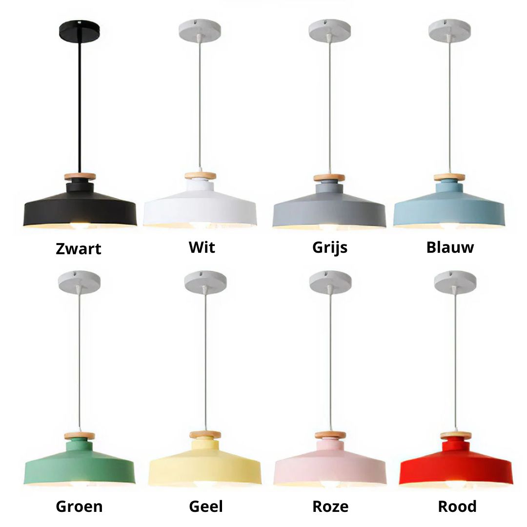 Hanglamp met Houten Kap en Aluminium Accent – Scandinavisch Design voor Eetkamer en Woonkamer | Sansoti