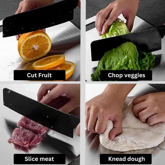 Planche à découper en titane antibactérienne argentée, douce pour les couteaux, hygiénique, résistante aux rayures et durable pour la cuisine | Sansoti