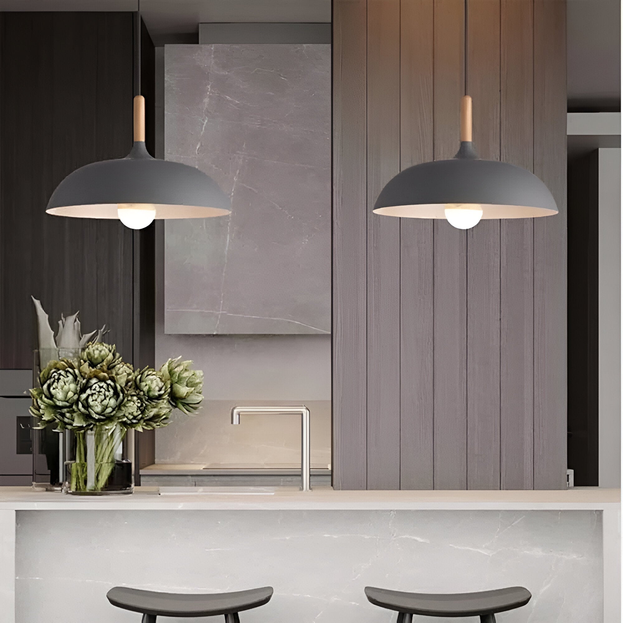 Suspension Bois Fer Scandinave Japandi Ronde E27 Ø35 Ø60 Salle à Manger Cuisine | Restfield