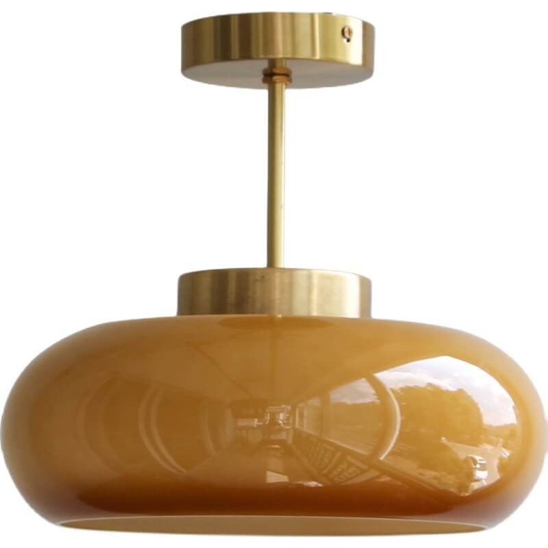 Vintage Plafondlamp van Geel Glas met Messing | Semi-Flush LED Plafondverlichting | Sansoti