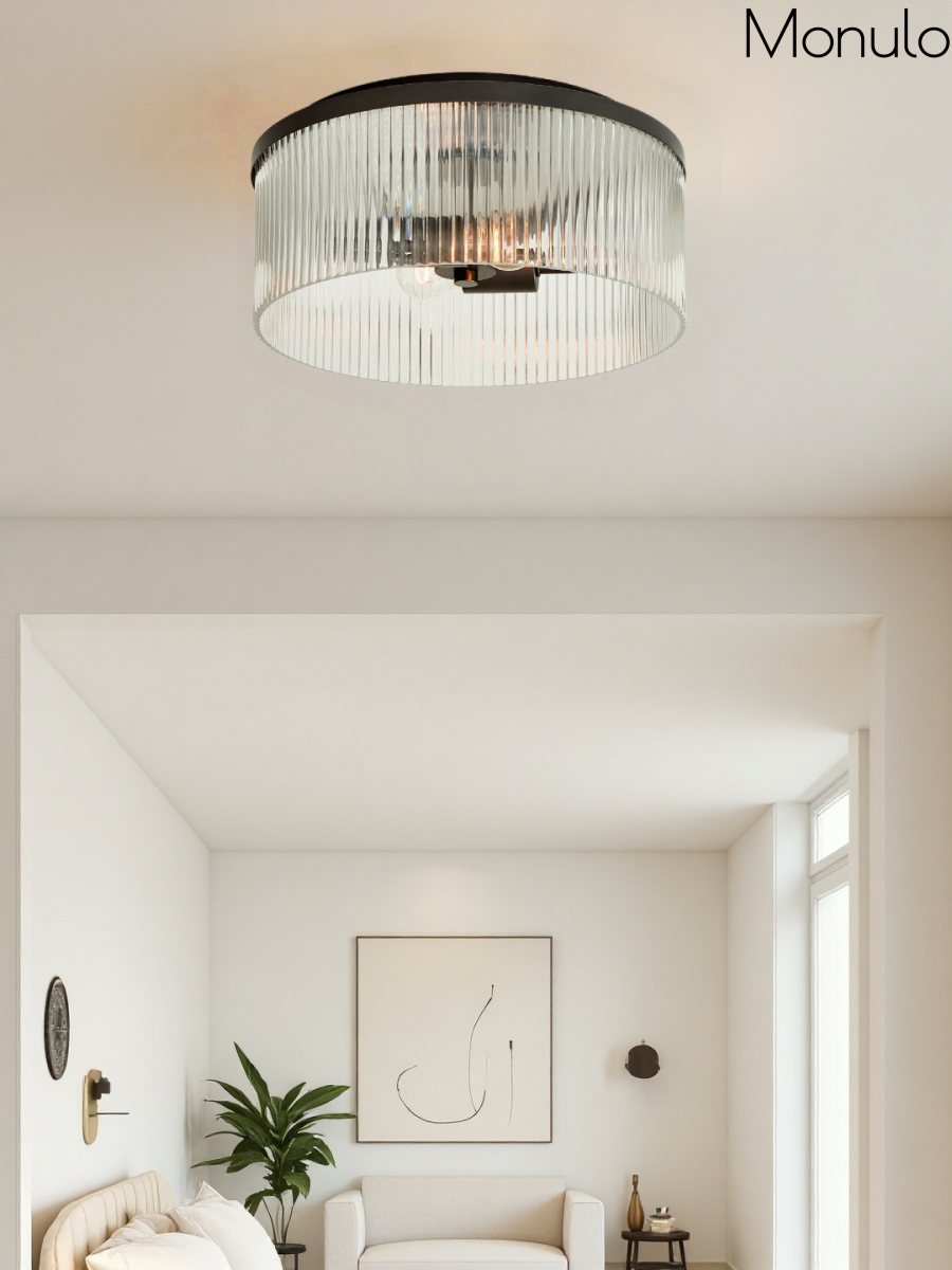 Geribbelde Glazen Plafondlamp Modern Laagbouw Ontwerp Slaapkamer Woonkamer Gang | Sansoti
