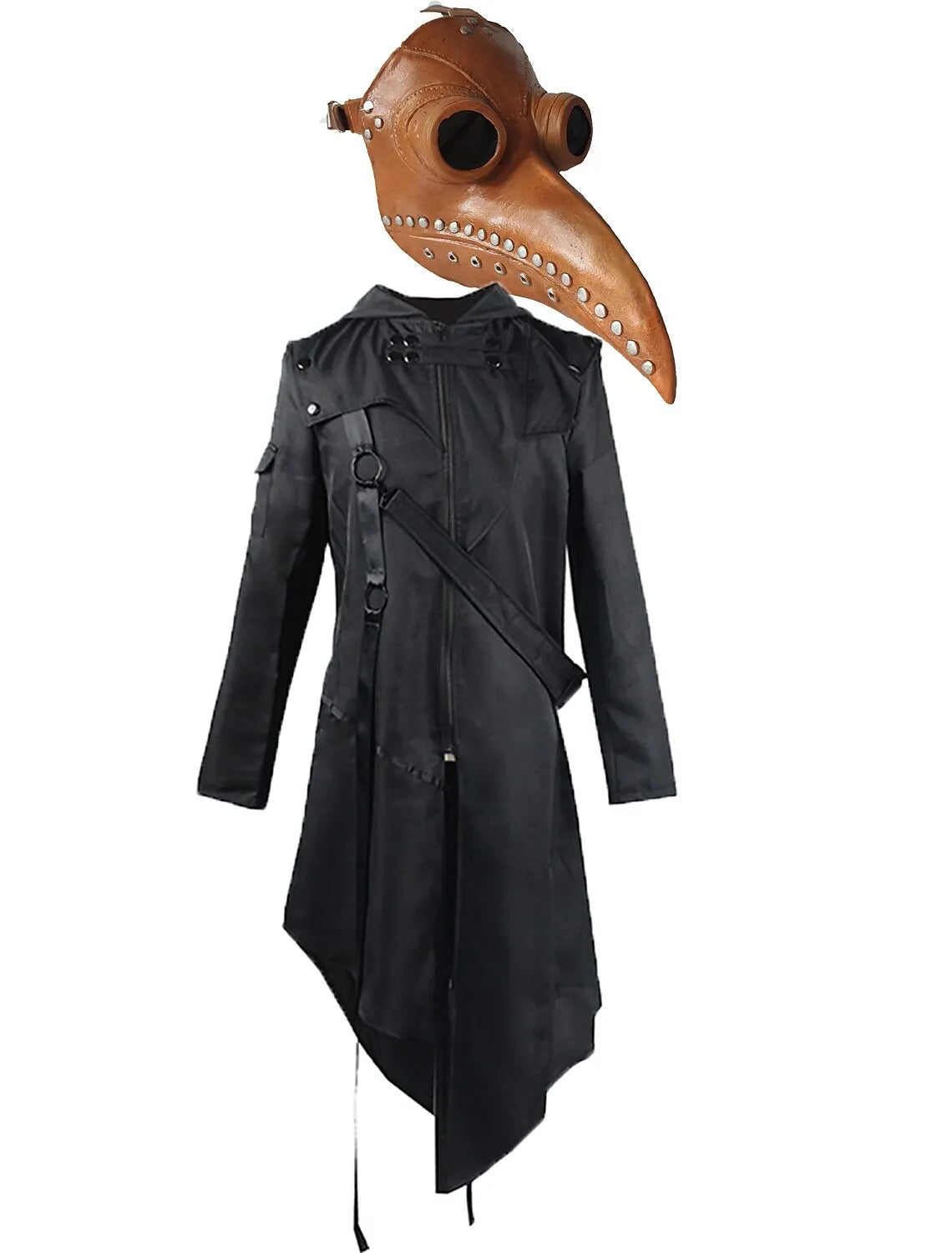 Gothic Steampunk Long Coat for Men Black Faux Leather Costume Coat Historical Pirate Costume Halloween | Sansoti