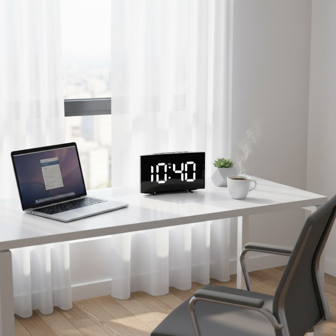 Digitale LED Wekker met Gebogen Display – Automatische Lichtregeling & Groot Scherm | Sansoti