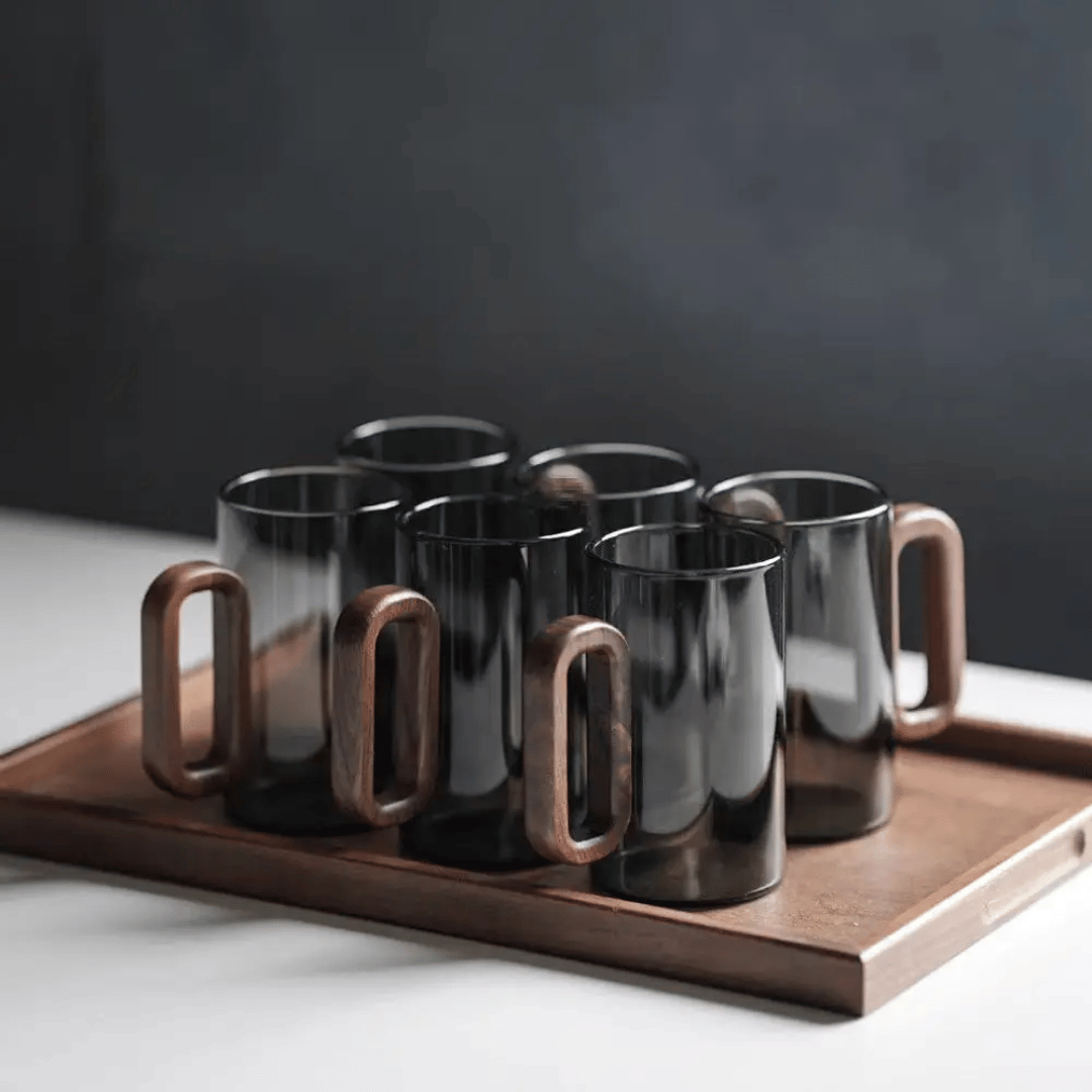 Glazen Mok met Houten Handvat 350ml Scandinavisch Design Thee Koffie Drinkbeker Handgemaakt Keukengerei | Sansoti