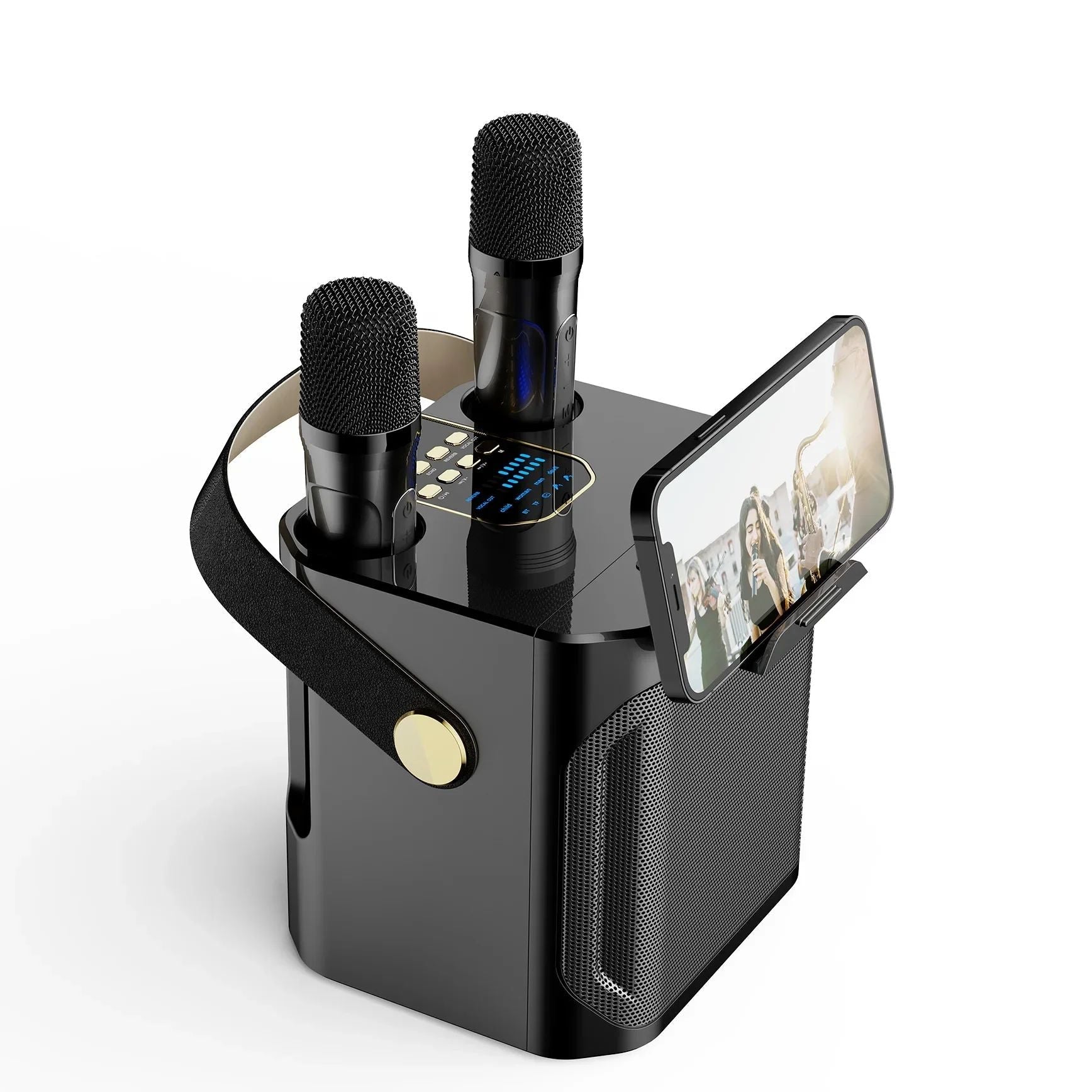 Draadloze Karaoke Luidspreker met Dubbele Microfoons Zwart Wit 360° Surround Geluid 8 Uur Accu Bluetooth 5.0 Subwoofer Draagbaar Muzieksysteem voor Feesten | Sansoti