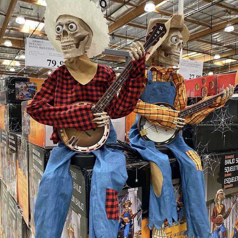 Set de décorations de musiciens squelettes animés au banjo avec mouvement, son et lumière, décoration de fête à thème Halloween | Sansoti