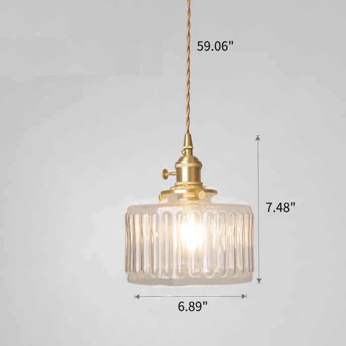 Grüne Transparente Glas-Hängeleuchte Mit Gerippter Struktur Und Messingfassung Vintage E27 Deckenlampe Für Esszimmer Wohnzimmer Und Küche | Restfield