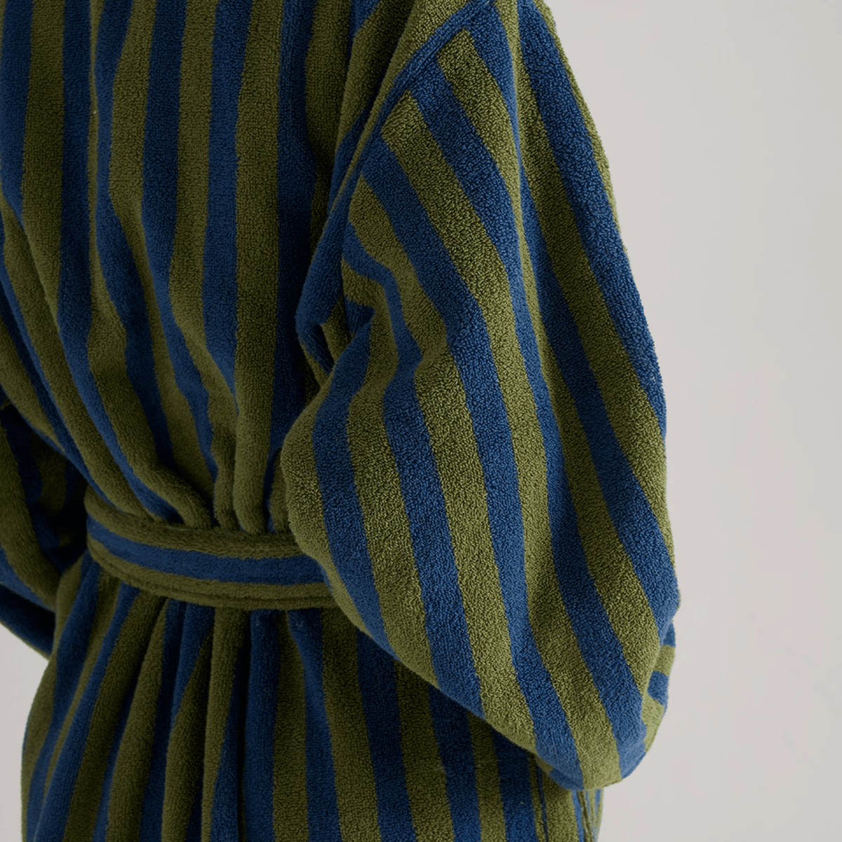 Peignoir en coton biologique Jacquard à rayures Bleu Vert Rétro Peignoir du matin Unisexe Bien-être Spa À la maison | Sansoti