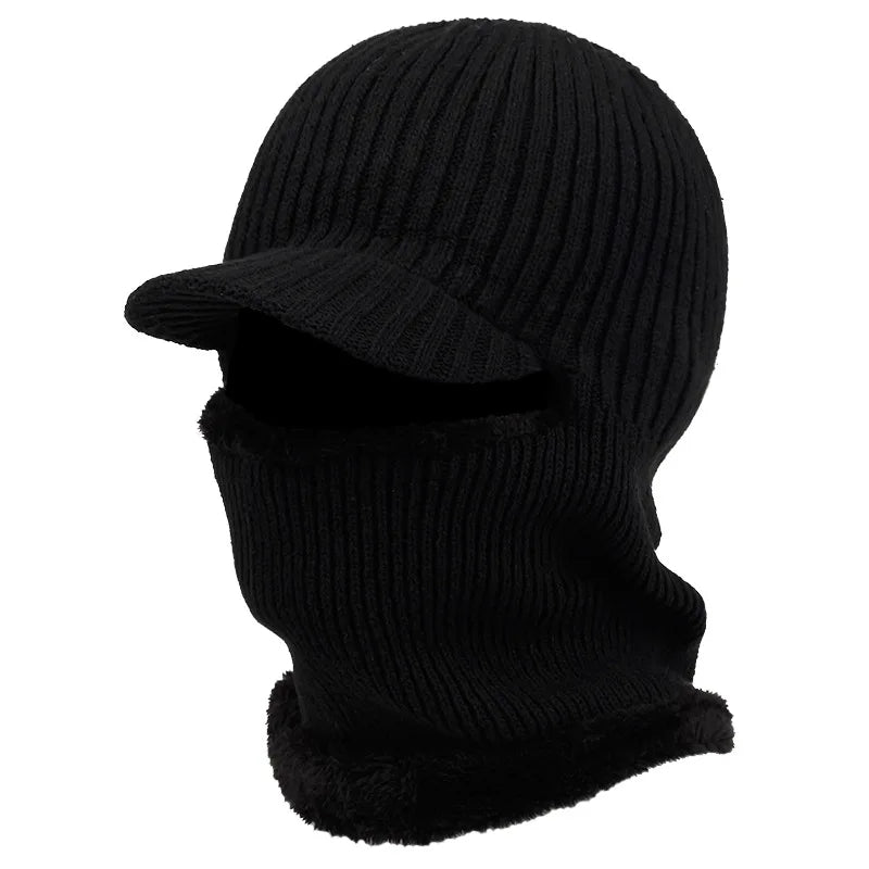 Knitted Balaclava with Visor Winter Hat Fleece Windproof Multifunctional Unisex Winter Sports | Sansoti