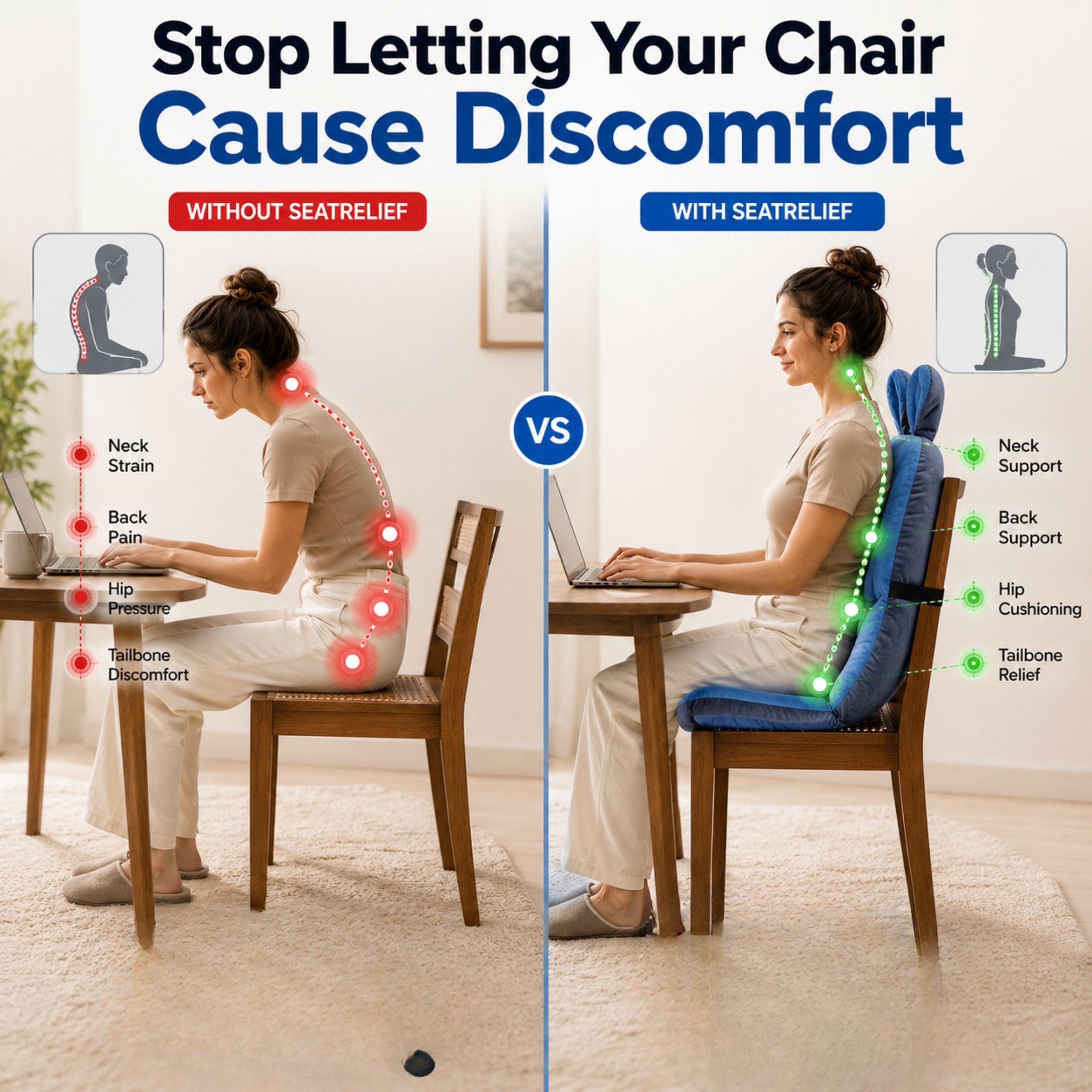 Ergonomisch Stuitkussen voor Pijnvrij Zitten – Memory Foam Zitondersteuning met Coccyx Relief | Sansoti