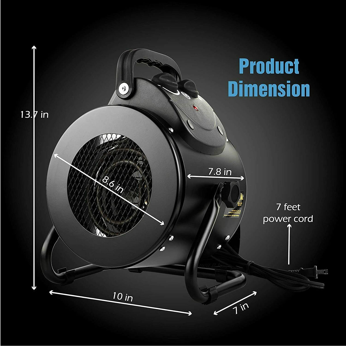Electric Heater with Fan 1500W IPX4 Splashproof for Greenhouse Workshop Tent Garage Heating | Sansoti