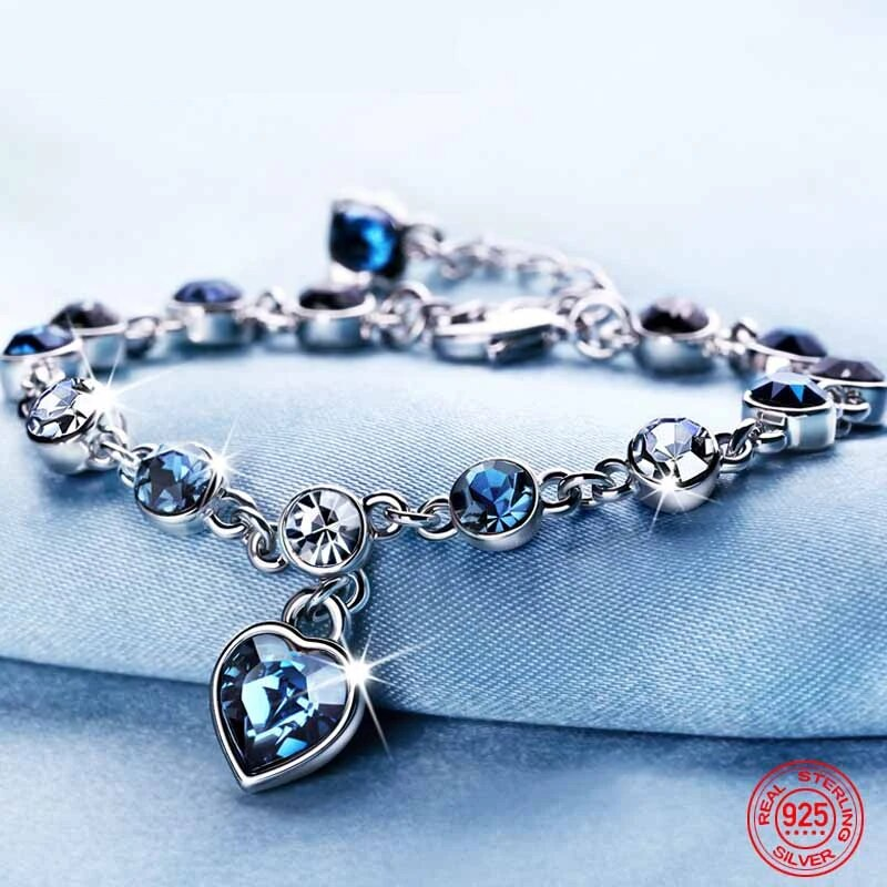 Oceaan Hart Kristallen Armband Zilver met Zirkonia Steentjes voor Vrouwen Elegant Sieraad | Sansoti