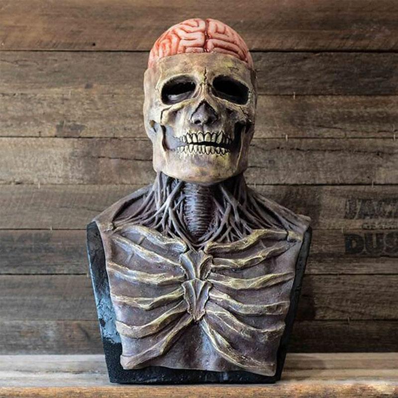 Schädelmaske aus Latex mit Gehirndetail, Halloween-Horror-Kostümaccessoire für Feiertage und Karneval | Sansoti