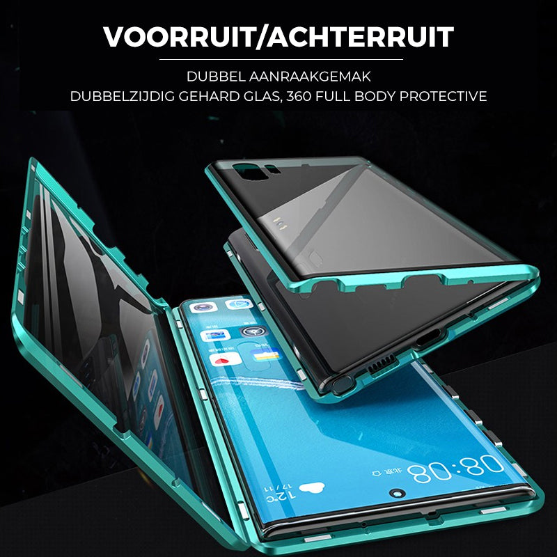 Magnetische Telefoonhoes Gehard Glas Dubbelzijdig voor Samsung | Volledige Bescherming Metalen Frame | Sansoti