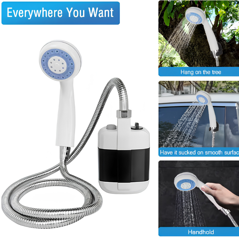 Rechargeable Shower Pump with Hand Shower for Camping Travel Outdoor Portable Hand Shower Flexible Hose Blue | Sansoti