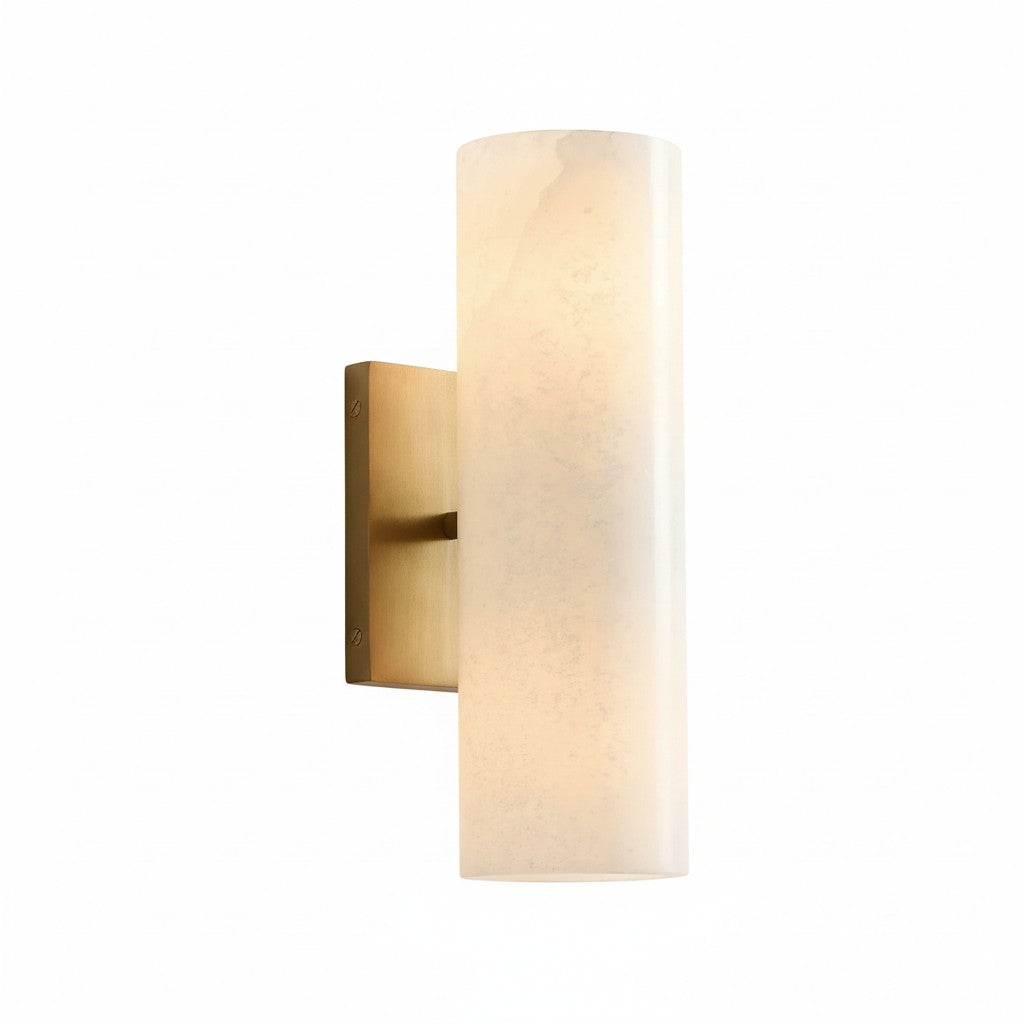 Cilindervormige wandlamp met natuurlijk albast of geribde glazen kap Brons Nikkel Messing | Sansoti
