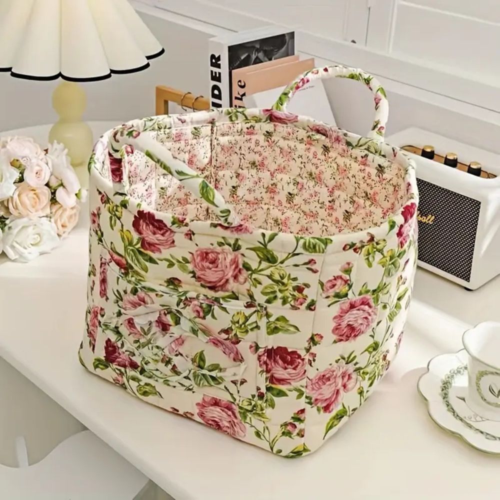 Canvas Opbergmand met Bloemenprint – Praktische Organizer voor Kleine Spullen en Schoenen | Sansoti