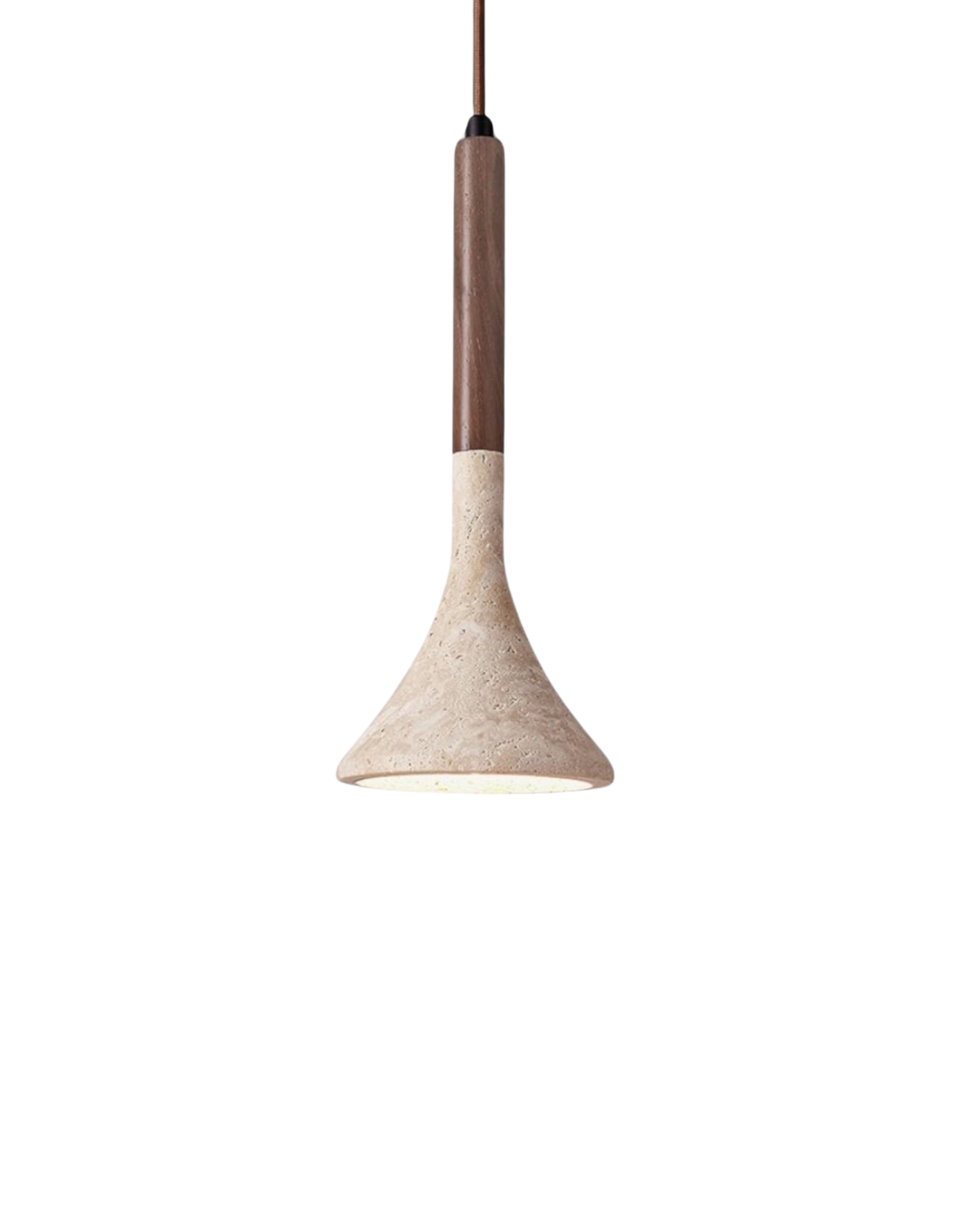 Travertijn Hanglamp met Walnoot Hout – Natuursteen Eetkamerlamp Warm Licht Scandinavisch Interieur | Sansoti