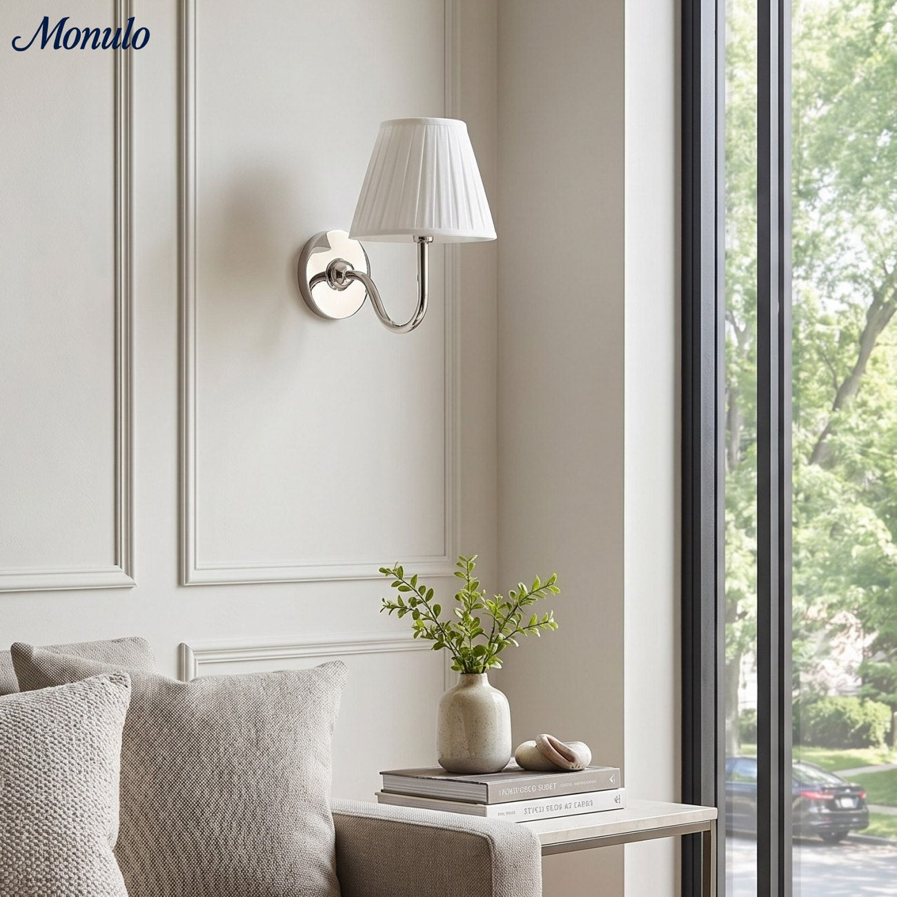 Wandlamp met Geplisseerde Stoffen Kap – Klassieke Verlichting voor Slaapkamer en Woonkamer | Sansoti