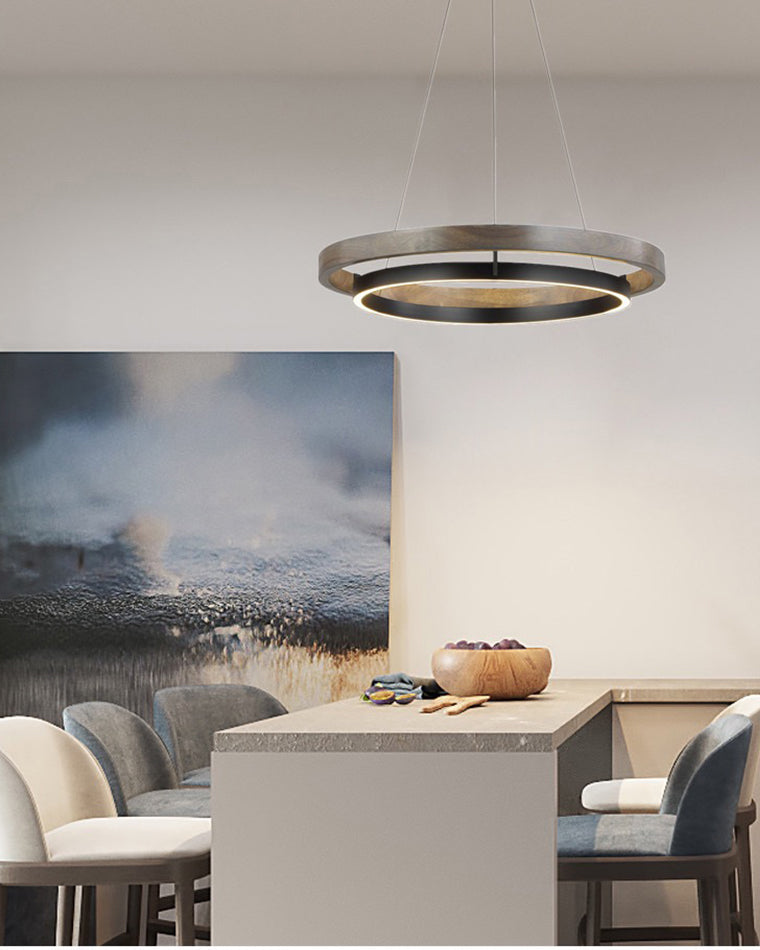 Holz-Ring-Kronleuchter LED Eingebaut Warmweiß Dimmbar Esszimmer Wohnzimmer Deckenlampe Modern Bauernhaus | Restfield