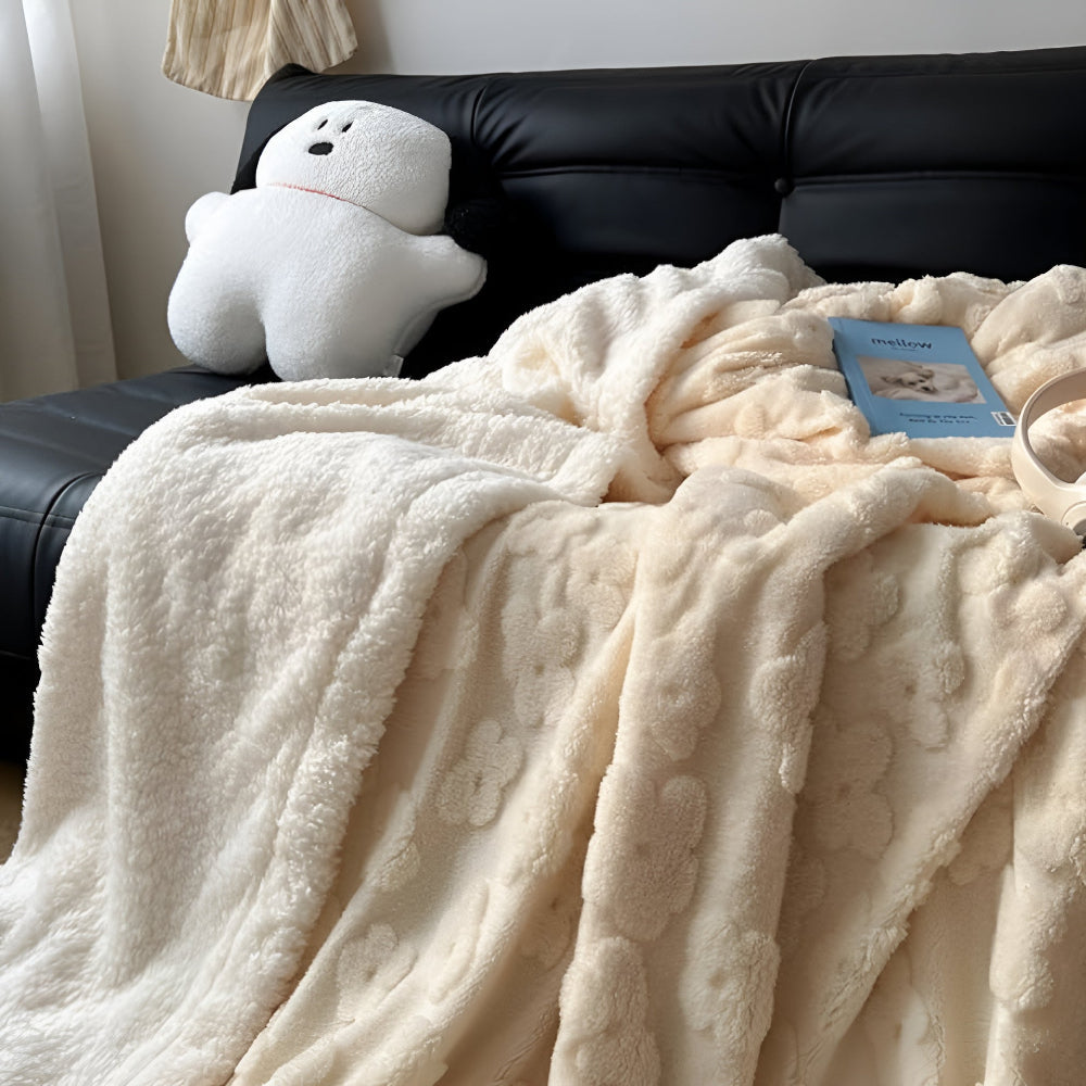 Plaid Sherpa à texture florale, couverture d’hiver en polaire double face pour canapé et lit, chaleur, confort et douceur | Sansoti
