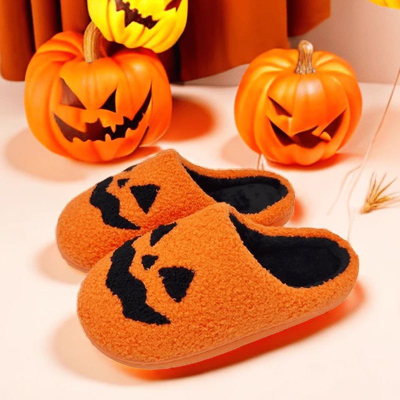 Halloween-Hausschuhe mit Kürbis- oder Geistermotiv, rutschfester Sohle, warmem Plüsch, bequem, unisex, Größe 37-44 | Sansoti