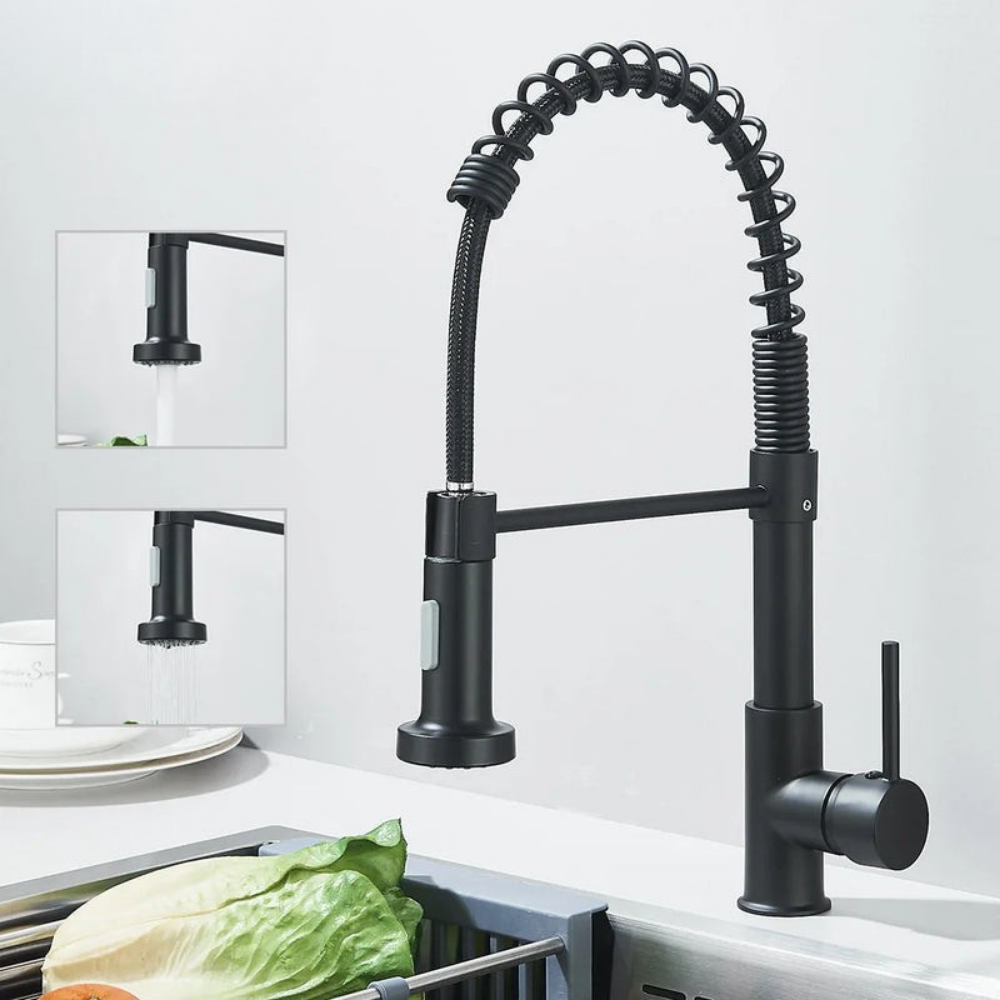 Robinet de cuisine extensible chromé à bec orientable, eau chaude et froide, douchette flexible, mitigeur de cuisine | Sansoti