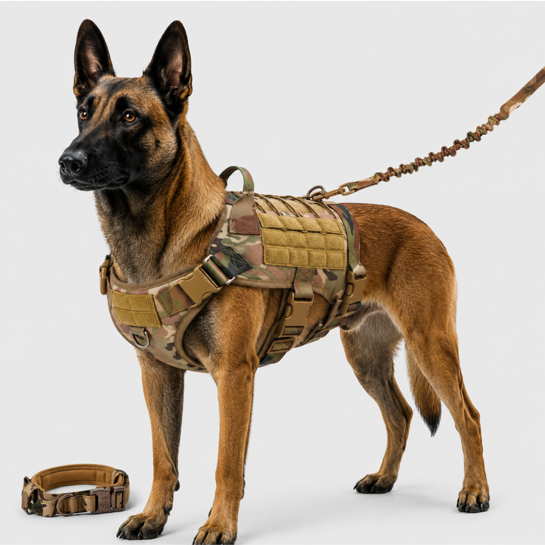 Adjustable Dog Harness Set with Leash Military-Style Vest Harness for Large Dogs Outdoor Training Walking | Sansoti