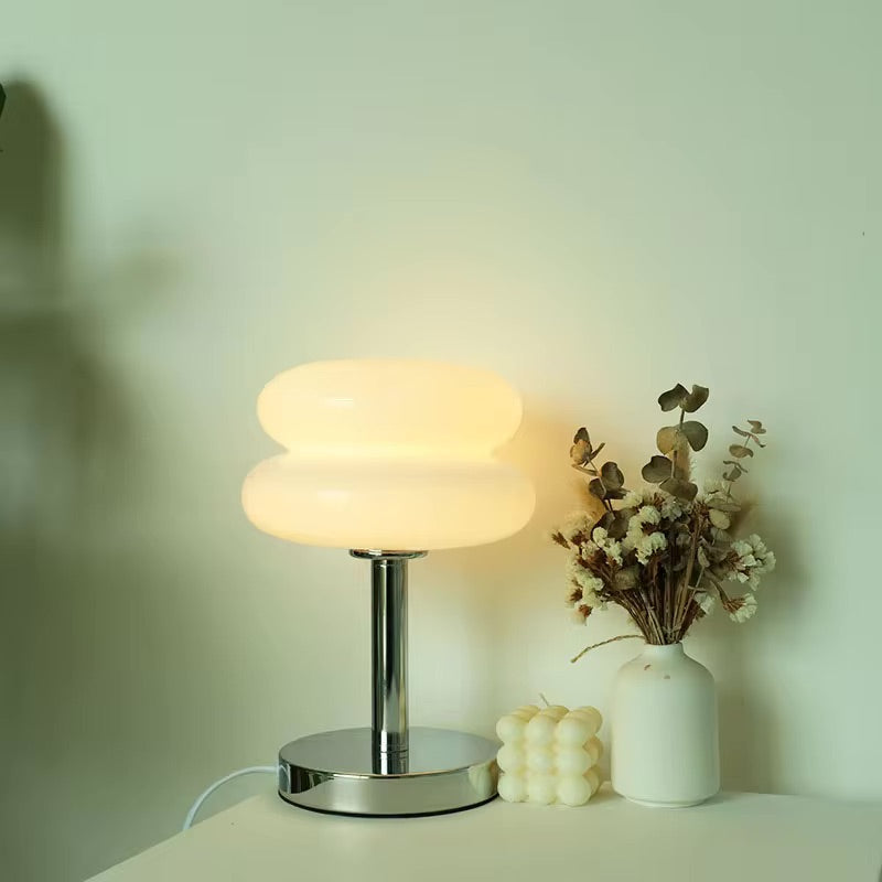 Venice Macaron Paddenstoel Tafellamp – Design Glazen Koepel met IJzeren Voet – Decoratieve Verlichting voor Slaapkamer Woonkamer – Ø18×28cm | Sansoti