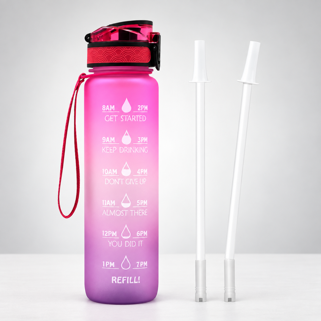 Trinkflasche mit Zeitmarkierungen 1000ml, Motivation zur Flüssigkeitsaufnahme, BPA-frei, Sport, Fitness, Flüssigkeitsversorgung, Zeitplan, täglich | Sansoti