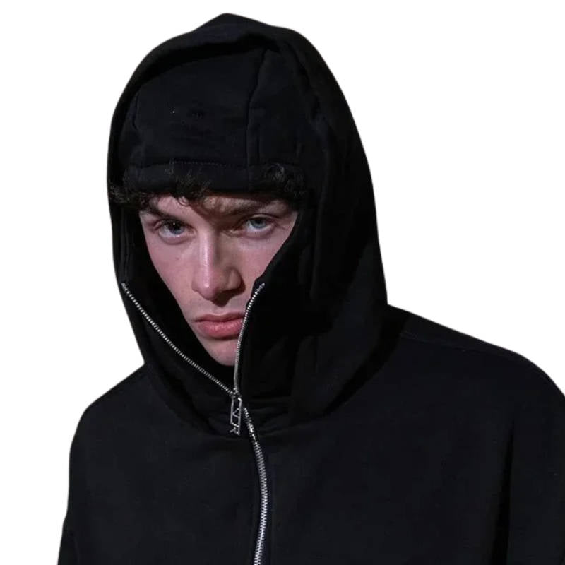 Balaclava Hoodie with Integrated Face Mask Double Hood Zip Closure Polyester Unisex Winter | Sansoti