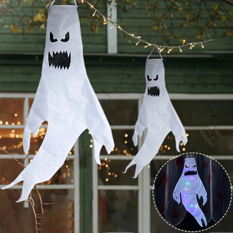 Moulin à vent fantôme lumineux 130cm à LED, décoration d'Halloween suspendue, éclairage extérieur pour jardin, décoration de fête | Sansoti