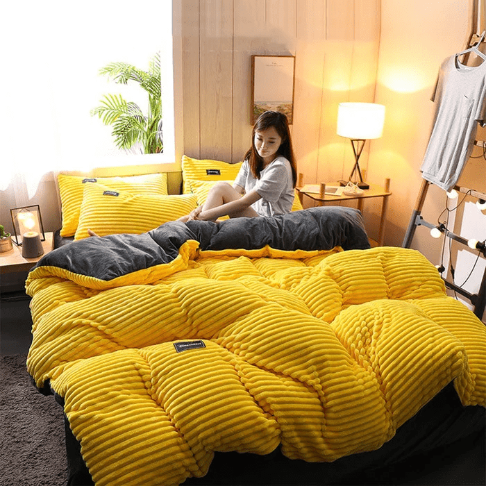 Samt-Bettbezug-Set Winter Korallfleece wendbare warme Bettwäsche Queen-Size King-Size Schlafzimmer | Sansoti