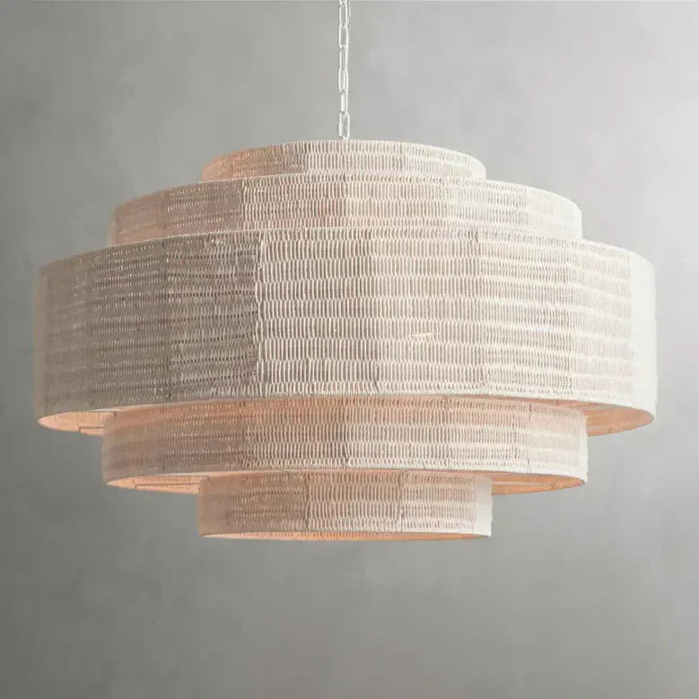 Lustre en rotin tressé, structure en fer à plusieurs niveaux, hauteur réglable, suspension pour éclairage de salle à manger et de salon | Sansoti