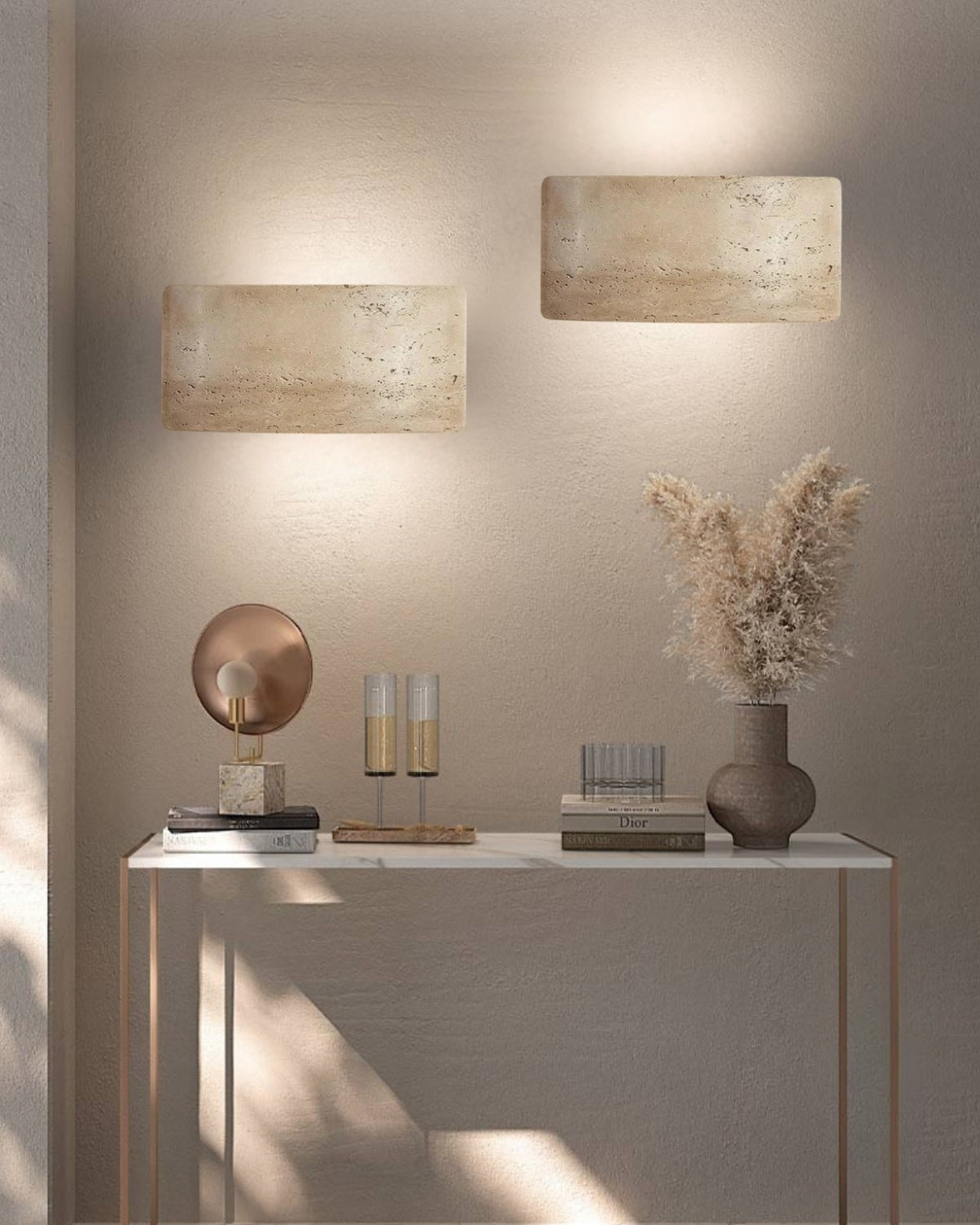 Travertin Wandlamp Modern Design met Warm LED-Licht voor Binnen en Buiten 12x25cm Waterdicht | Sansoti