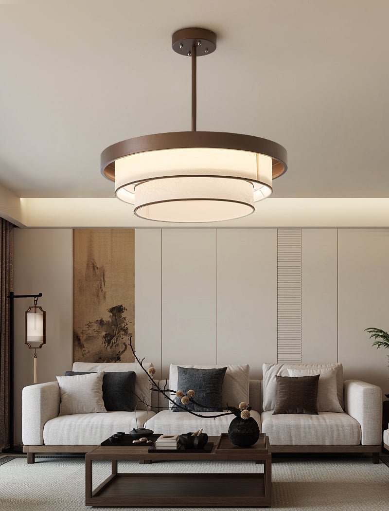 Gelaagde Hanglamp met Stoffen Ringen Brons Wit LED voor Eetkamer Entree Hoog Plafond Modern Scandinavisch | Sansoti